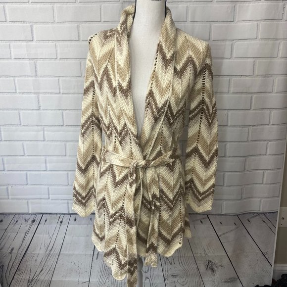 Lucky Brand Open Knit Cardigan with tie waist size medium - Picture 2 of 8